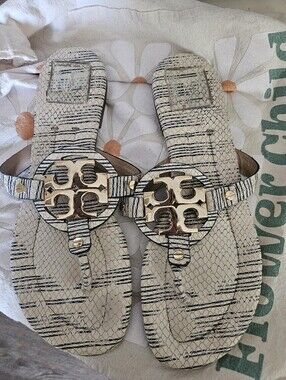 Tory Burch Miller Snake-Print Thong Sandals